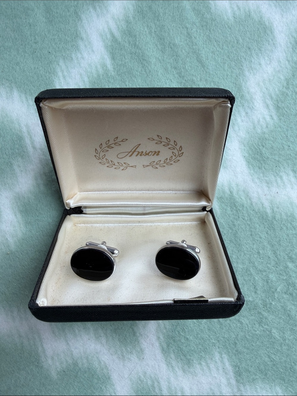 Vintage Black Onyx Silver Tone Cufflinks